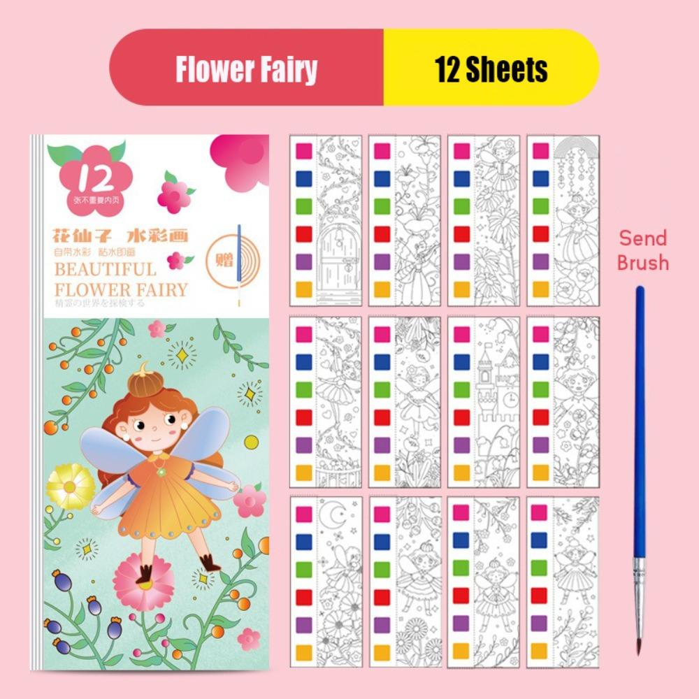 

12 Pages Watercolor Coloring Book DIY Mini Paint Pad Cartoon Graffiti Doodle Book Children 01