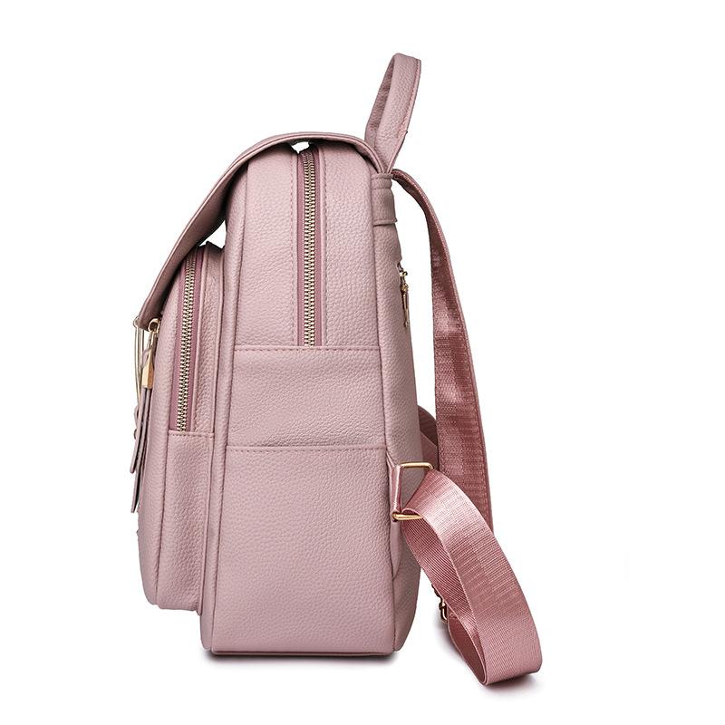 Women's Soft Leather Backpack Solid Color Travel Backpack