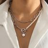 Europe, America, metal chain retro casual collarbone chain, imitation pearl simple beaded necklace choker