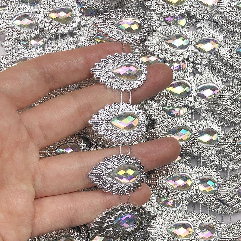 4.5M 2.6cm Width Rhinestone Silver Handmade DIY Beaded Lace Trim Clothing Accessories Plastic Components Rhinestone Chain