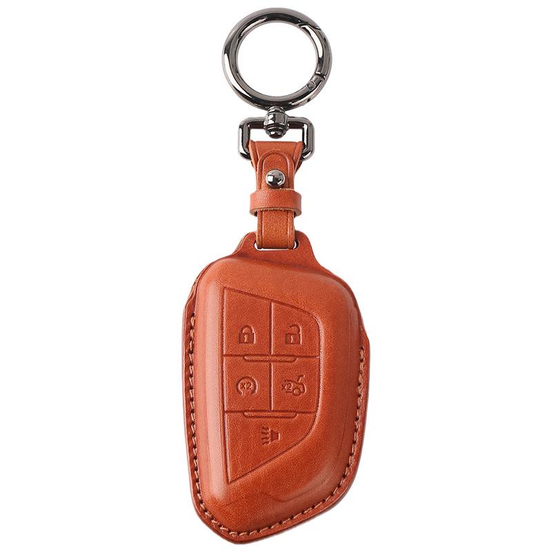 Genuine Leather Key Case for Cadillac CT5/CT4/XT6 - Premium Cowhide Key Holder