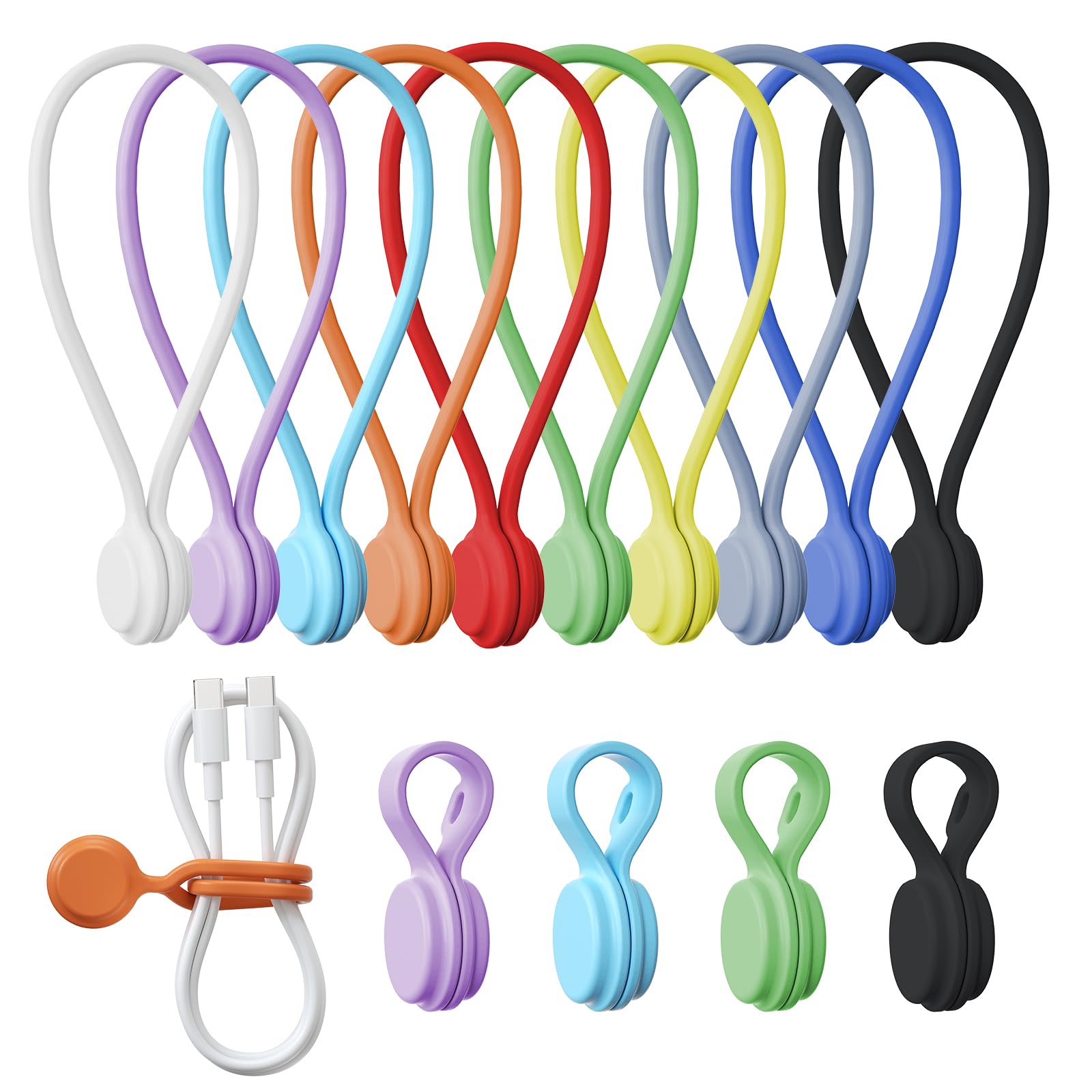 

Reusable Silicone Magnetic Cable Set x 4 x 8 Ties Versatile for Cable Magnets Ties, 2-Size (4 7.5cm + 19.5cm), Total, Multicolor,