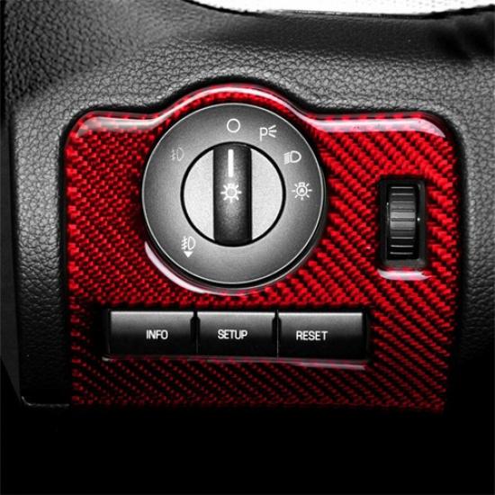 Red Carbon Fiber Interior Headlight Switch Decor Cover For Ford Mustang 2009-13