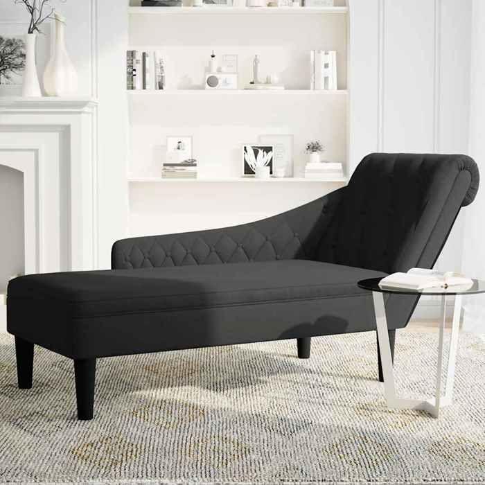 VidaXL Fauteuil long avec coussin et accoudoir droit noir tissu, fauteuil, fauteuil de détente, fauteuil long rembourrée, 4009767
