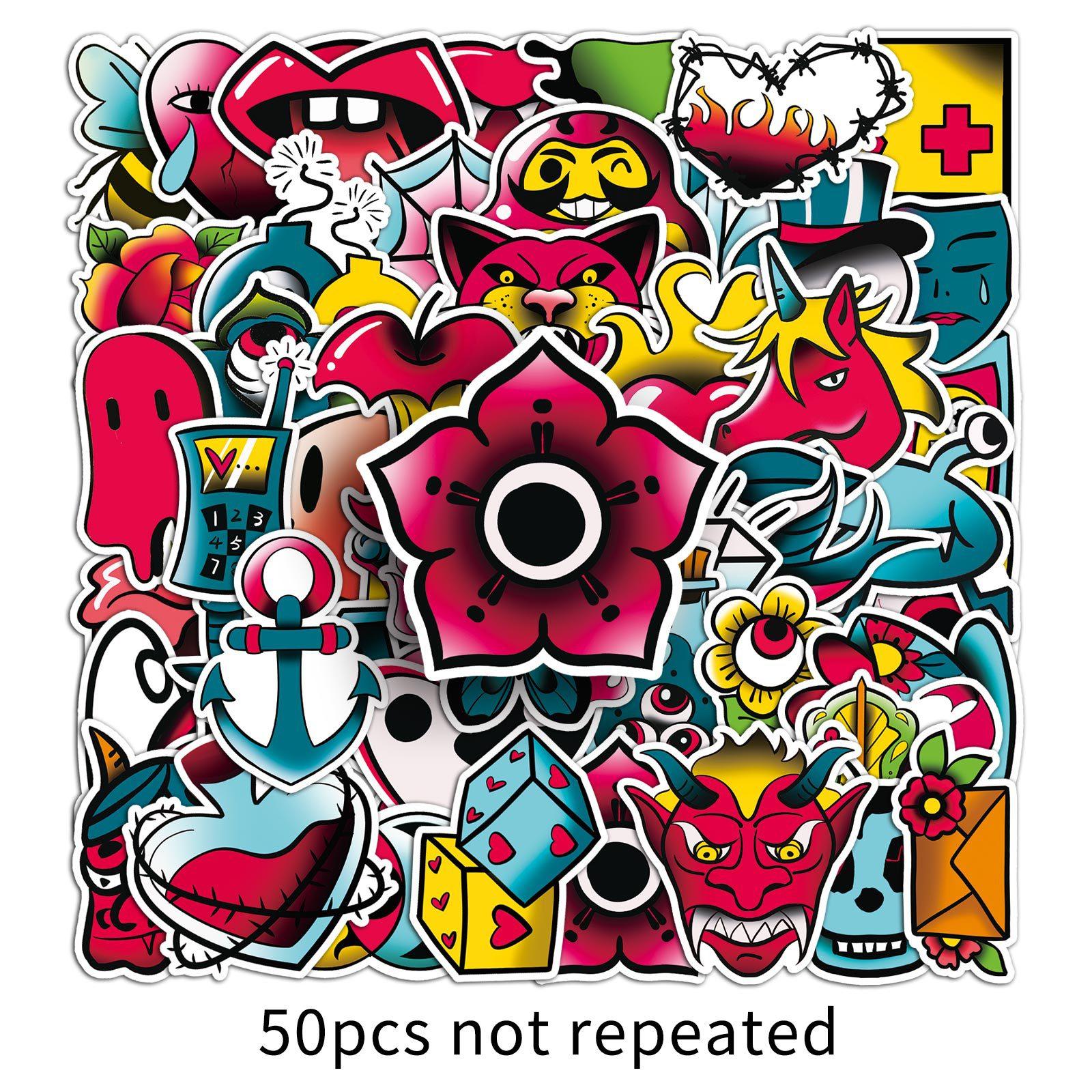 

50 штук в стиле граффити, тату, персонализированные, расписанные вручную, декоративные, для воды, чемодан, скейтборд, креативные наклейки