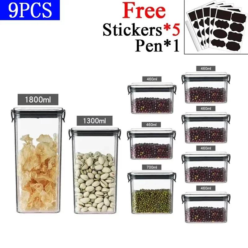 460/700/950/1300/1800ml Tjock Förseglad Förvaringstank Transparent Fyrkantig Förvaringslåda för Torkad Frukt Kök Spannmålsförvaringsburk Behållare