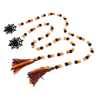 2 Stück Halloween Perlen Girlande Deko Bunt Rustikal Bauernhaus Perlen Girlande Holzperlen Girlande für Baum Wand
