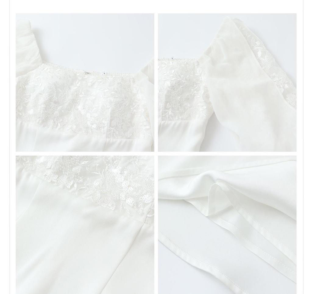 2026 Spring/Summer Luxury Chinese Style White Slimming Lace Dress for Women - P0109