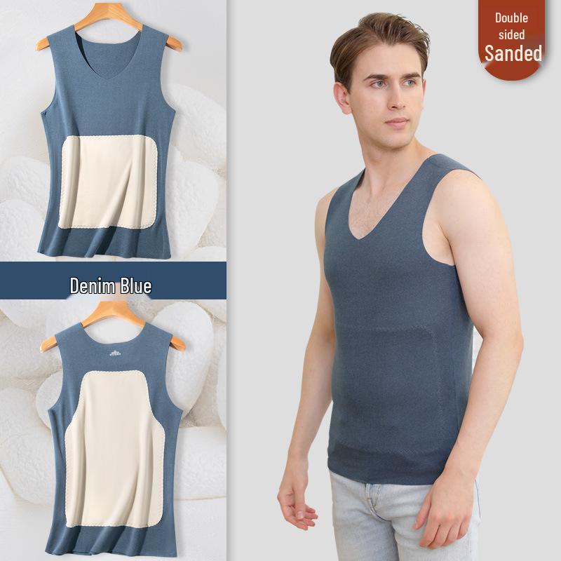 

Мужской эластичный жилет из тутового шелка - на флисовой подкладке, плотный, осенне-зимний базовый слой для защиты живота 2XL