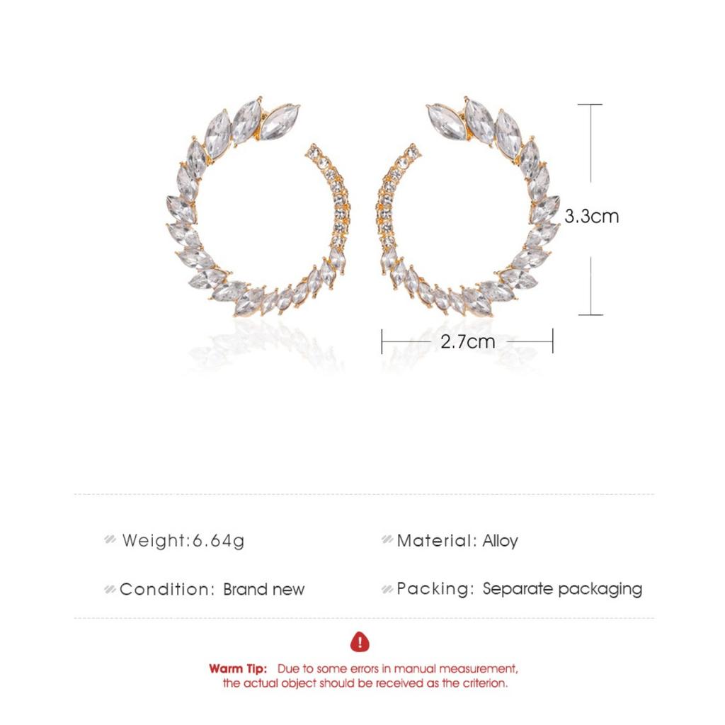 Elegant Leaf Shaped Hoop Earrings for Women Sparkling C Shape Statement Earrings for Party Wedding