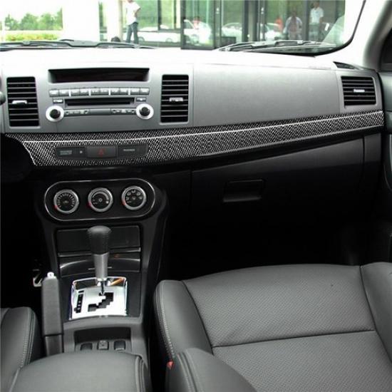 2Pcs For Mitsubishi Lancer Carbon Fiber Interior Console Dashboard Cover Trim