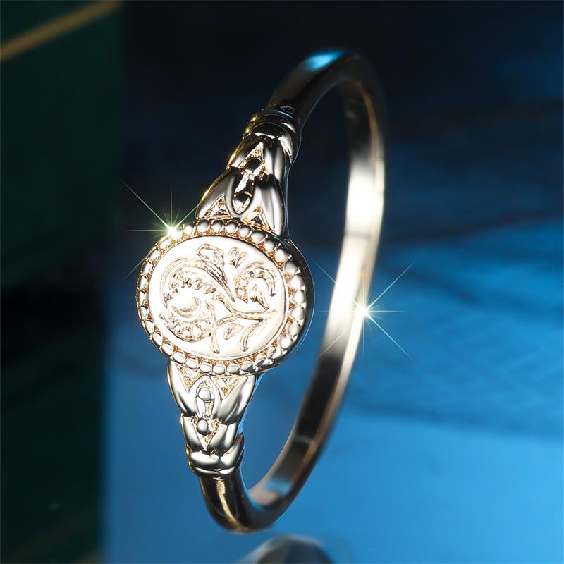 1 Pc Golden Color Floral Pattern Ring Flower Ring Wedding Band Valentine's Day Jewelry