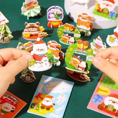 Non-Toxic 10Pcs Mini Cartoon Santa Claus Snowman Paper Jigsaw Puzzles Educational Toy For Kids Christmas Party Favors Kindergarten Rewards