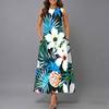 Women Plus Size Sleeveless Round Neck Dress Luxe Large Blossom Printed Flowy Calf Length Gown