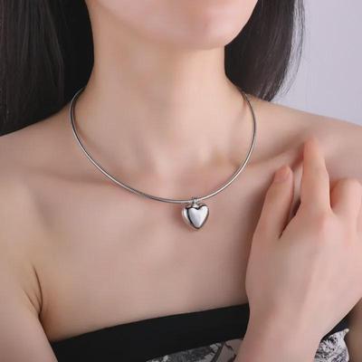 New Love Heart Pendant: Titanium Steel Hollow Fairy Clavicle Necklace with Magnetic Chain
