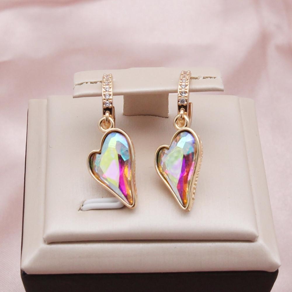 New Luxury Gradient Color Irregular Heart Shape Dangle Earrings for Women Cubic Zirconia Jewelry Party Accessories