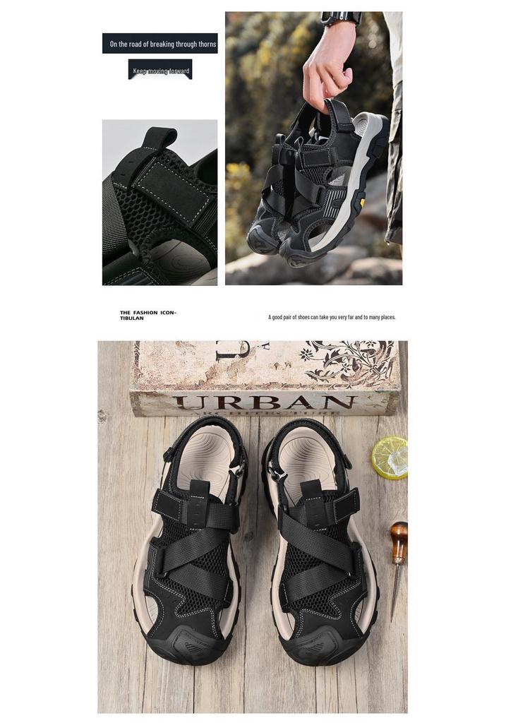 Herren Trendy Leder Geschlossene Zehenpartie Outdoor Sandalen: 2024 Sommer Atmungsaktive Strandschuhe