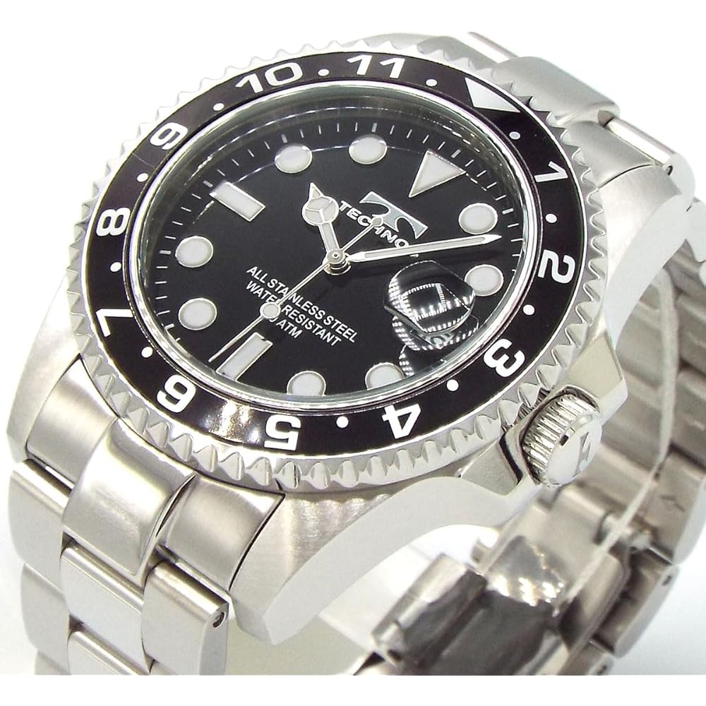 Technos Divers Watch TASM419ASB Stainless Steel Rotating Bezel Black 200m Water Resistant