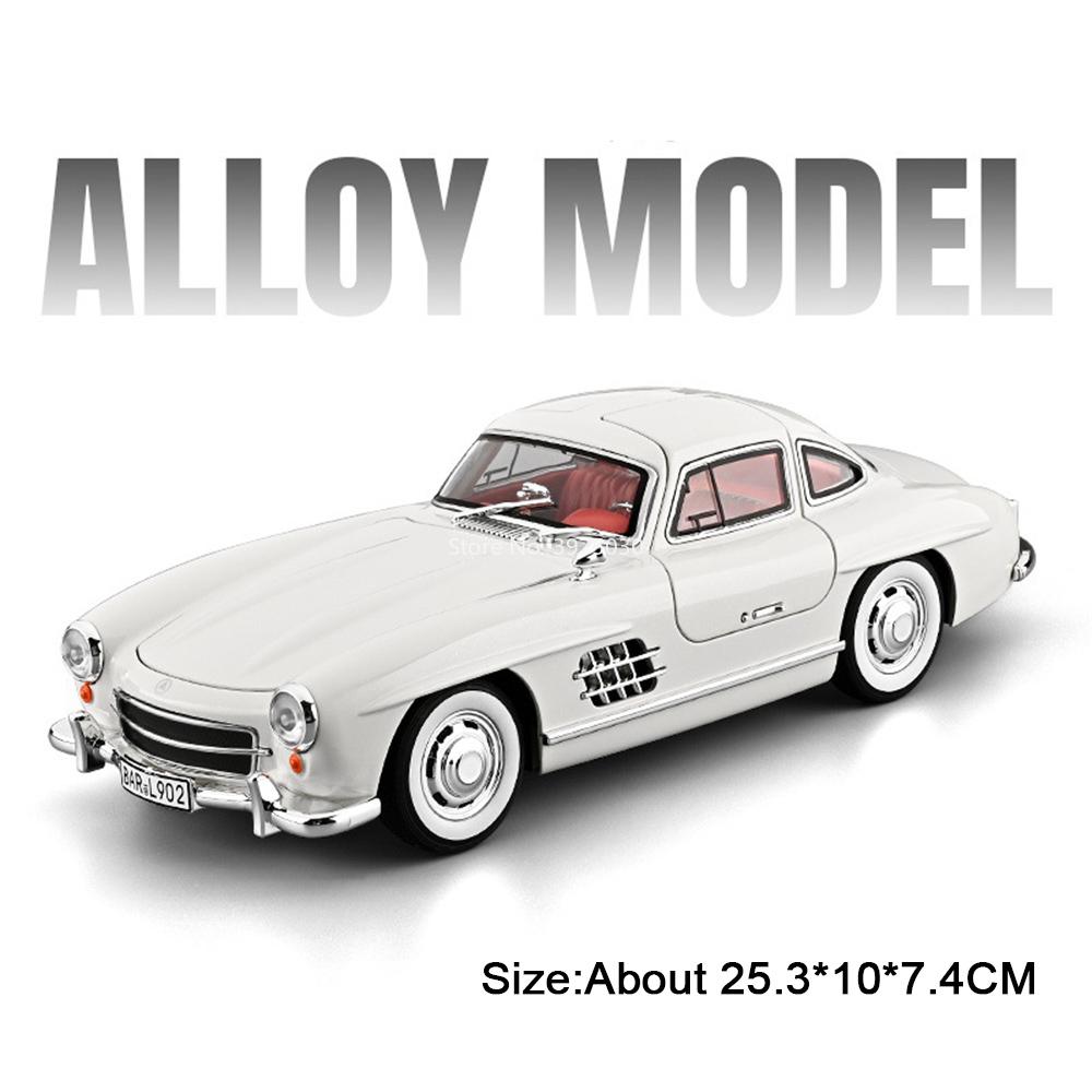 1:18 Leichtmetall Benz 300Sl Autos Modelle Druckguss Spielzeug Gummireifen Rad Rückzieher Miniatur Oldtimer Licht Musik Fahrzeug Heimdekoration