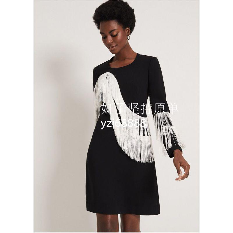 

Expensive Brand Pure Original Fancy Senior Tassels Party Black Annual Meeting Christmas Party Town round-Neck Long-Sleeved Dress Black Tassel Dress 10 yards