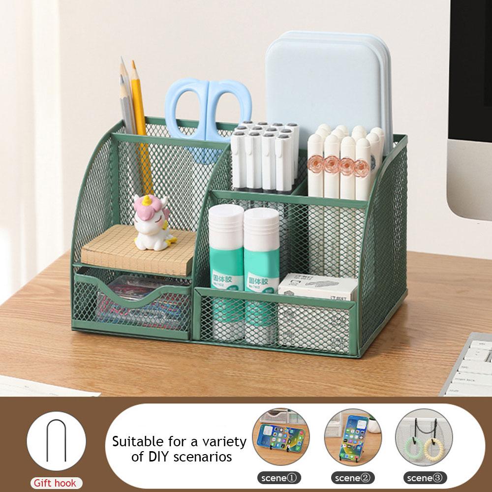 Seven-grid Metal Hollowing Process Organization Multi-functional Combination Pen Holder Korean Stationery Desktop Storage Case