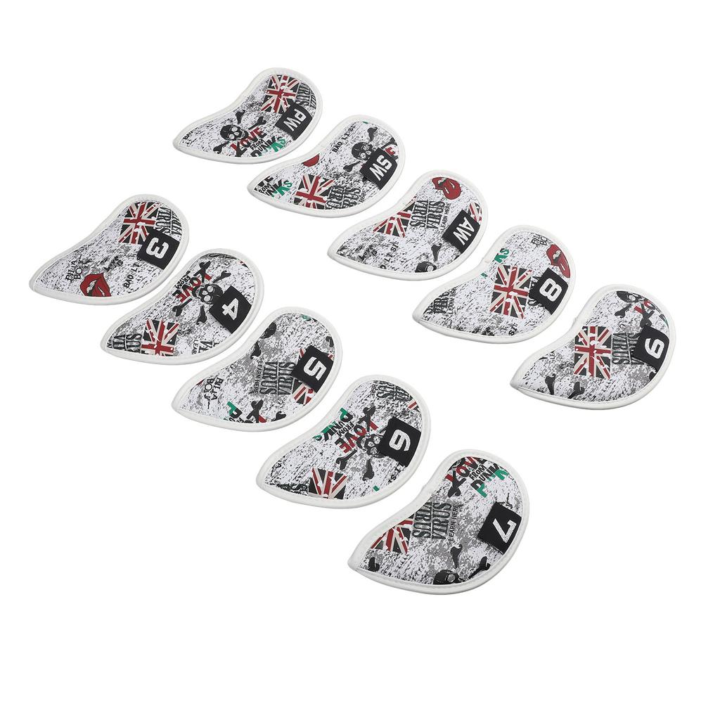 10Pcs Skull USB Golf Iron Club Head Covers PU Leather Golf Club Head Covers Headcovers Red