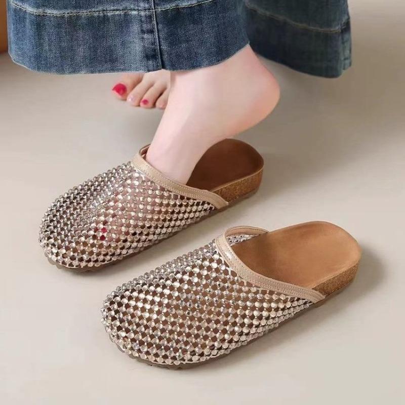 Super Beliebte Wasser Diamant Voll Diamant Damenschuhe, Fischernetz Zehenkappe Halbschuhe, Flache Faule Damensandalen