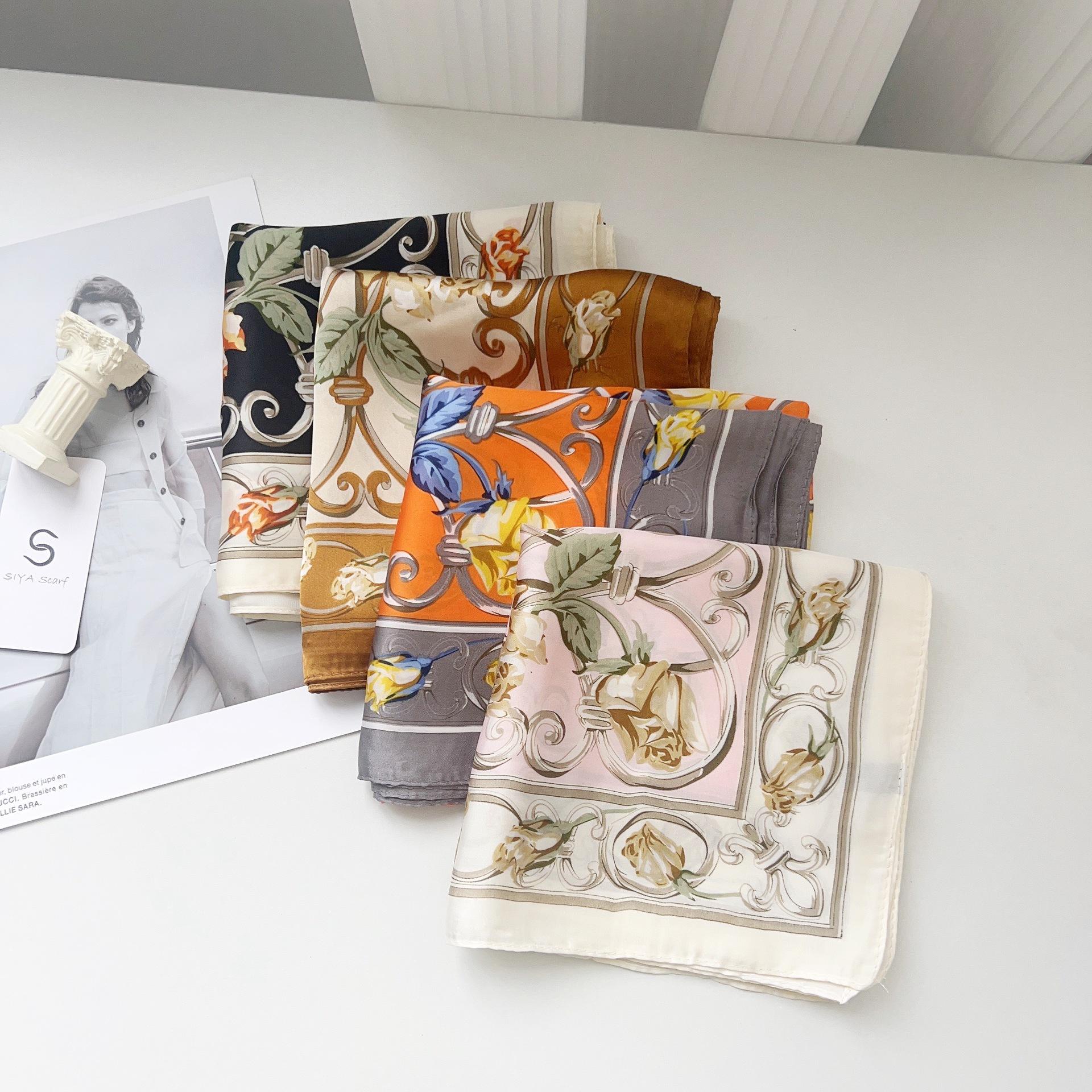 

Spring Elegant Flower Square Scarf Premium Versatile Gift Nordic 70x70cm Thin Simulation Silk Scarf 70*70cm