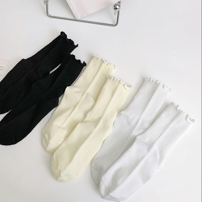 Ruffle JK Women's Mid-Calf Lace Socks - Sweat-Absorbing, Thin, Bubble Cuff, Casual Spring/Summer Versatile Design