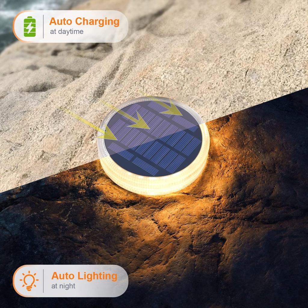 YiLaie Solar Outdoor Garden Lights, IP68 Waterproof, 24 LEDs, Warm White, Solar Powered, Stair Lights, Garden Lights, Solar Panel Charging, Automatic