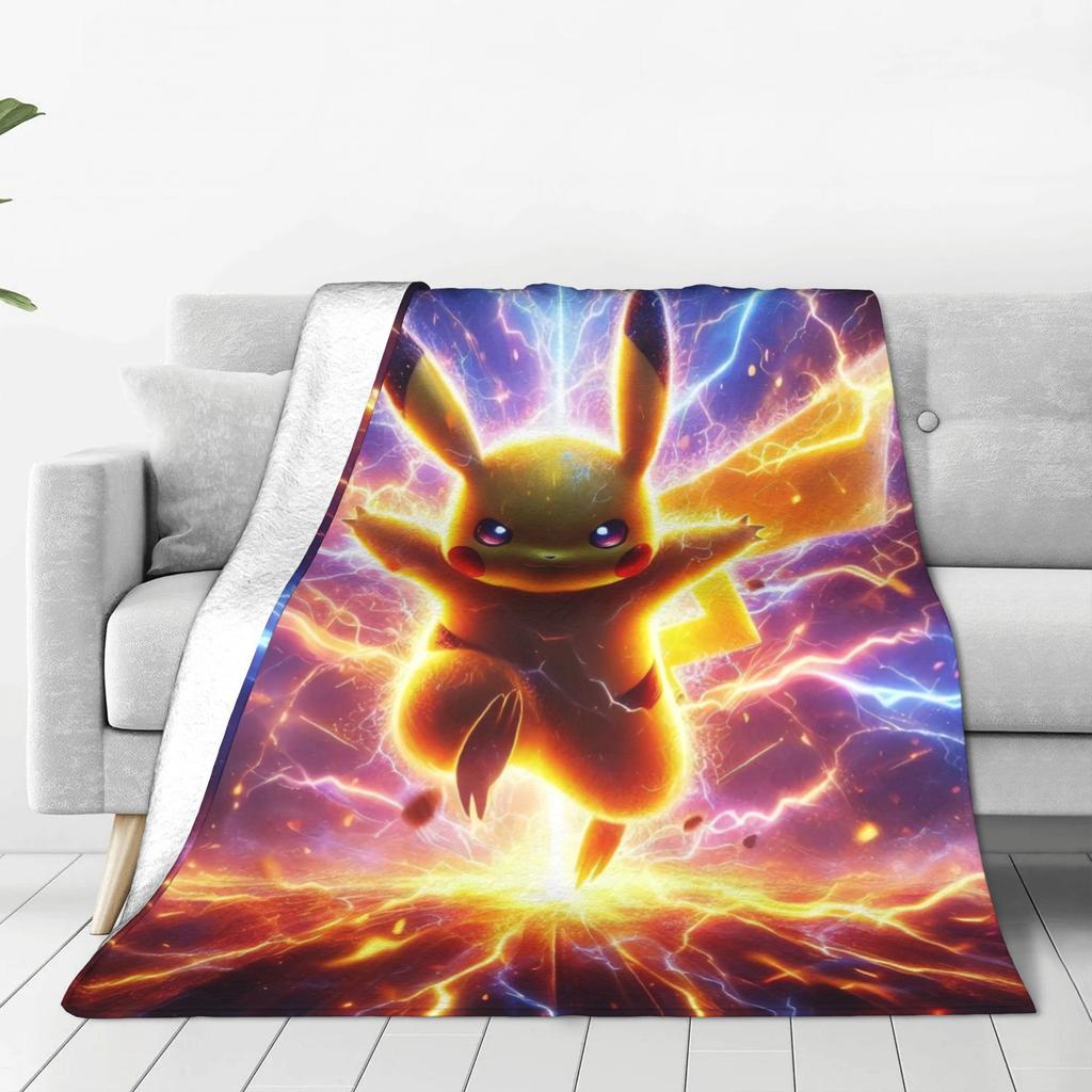 Pikachu Energy Transformation Flannel Blankets Winter  Super Warm Bedding Throws for Home Decor Novelty Bedspread Sofa Bed Cover