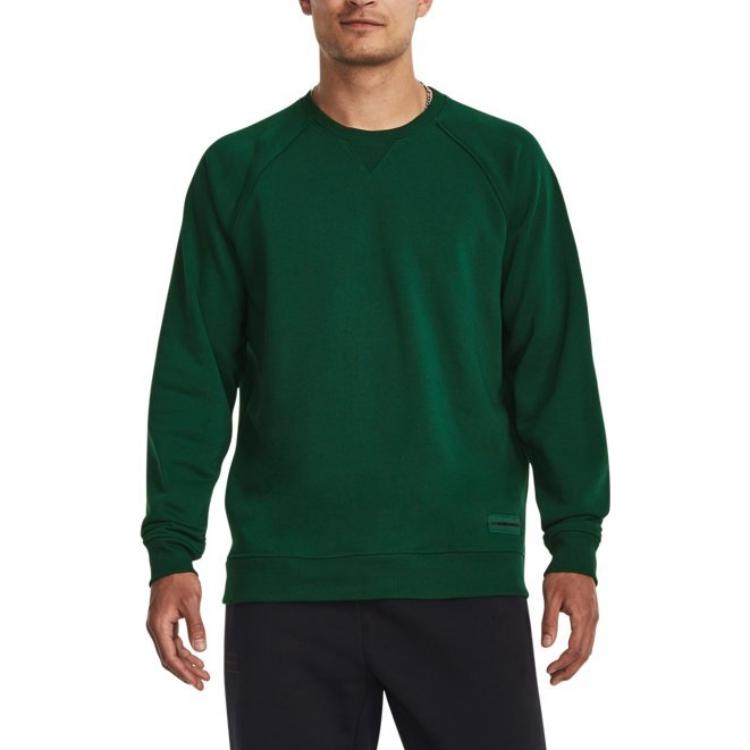Under Armour Solid Color Cotton Knit Crew Neck Training Sweatshirt Men Sweatshirt Green 1379685-322