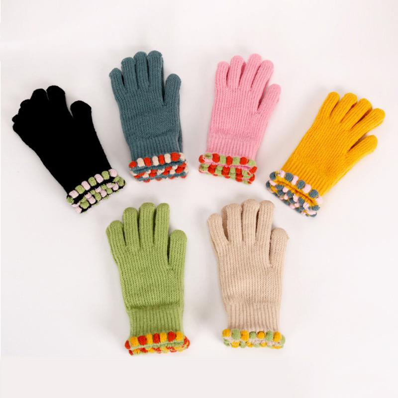 1Pair Cute Rainbow Striped Gloves Small Openings Fingers Winter Warm Touchscreen Gloves Unisex Students Riding Gloves Gifts