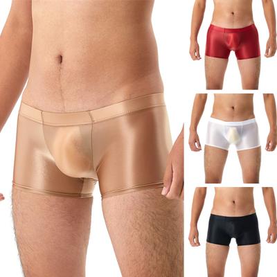 Men Boxer Underwear Low-rise U Convex Bag Briefs Glossy Silky Transparent Solid Color Boxer Briefs Smooth Thin Sports Panties