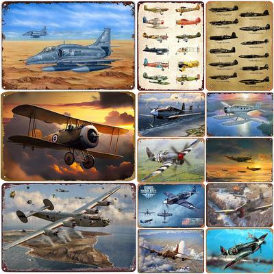 Military Metal Tin Signs Fight Plane Wall Art Poster Plaque Vintage Iron Painting Decoration for Home Cafe Washing Room Club