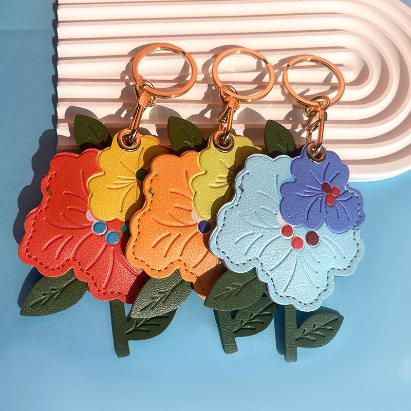 Peach Blossom Leather Keychain: Access Card Holder, Locator Cover, Gift Pendant