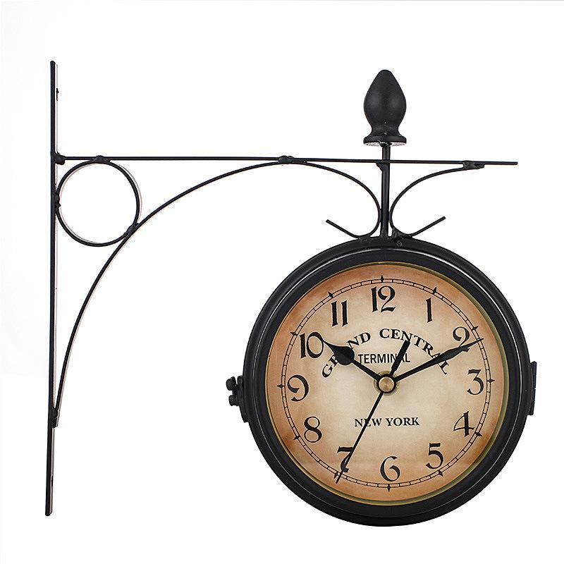 European Retro Double-Sided Wall Clock: Vintage Iron Art Design for Cross-Border Decor