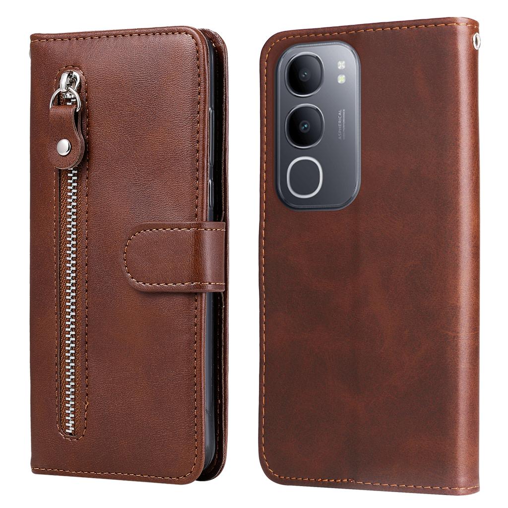 For vivo Y50 PU Leather Cases with Zipper Pocket Wallet Phone Cover Stand