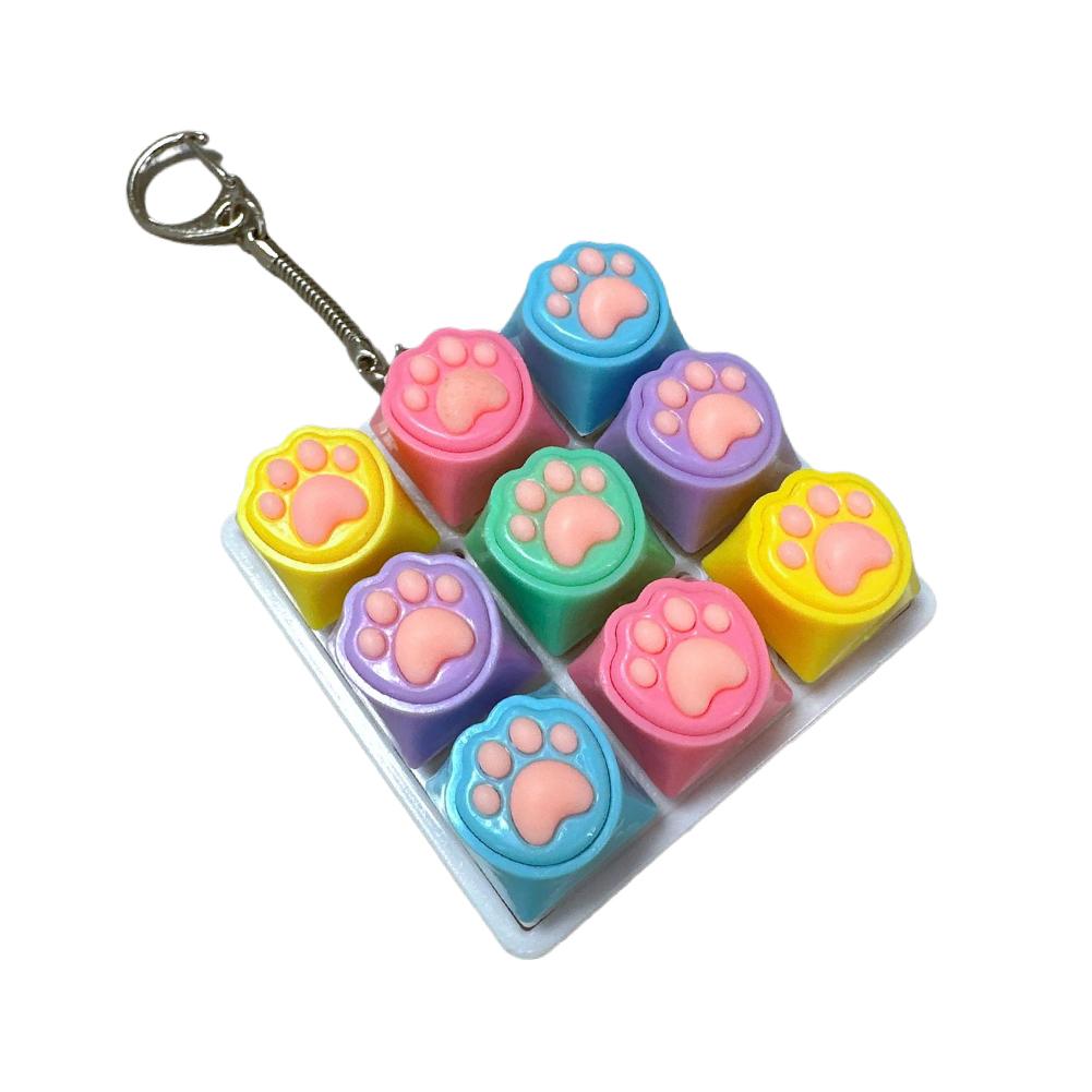 9 Keys Keyboard Key Toy Cat Paws Finger Button Stress Relief Toys Mechanical Keyboard Keycaps Keychain Office Decompression Calm