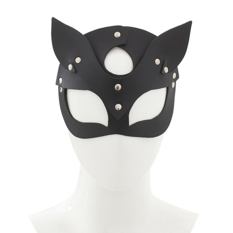 Black Rivet Cat Head Masks Half Face Role-playing Female Leather Masks Halloween Party Outfits And Accessories