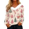 Langermede skjorter for kvinner Søte topper juletrykk T-skjorter Bluser Uformell Pluss størrelse Basic Topper Pullover