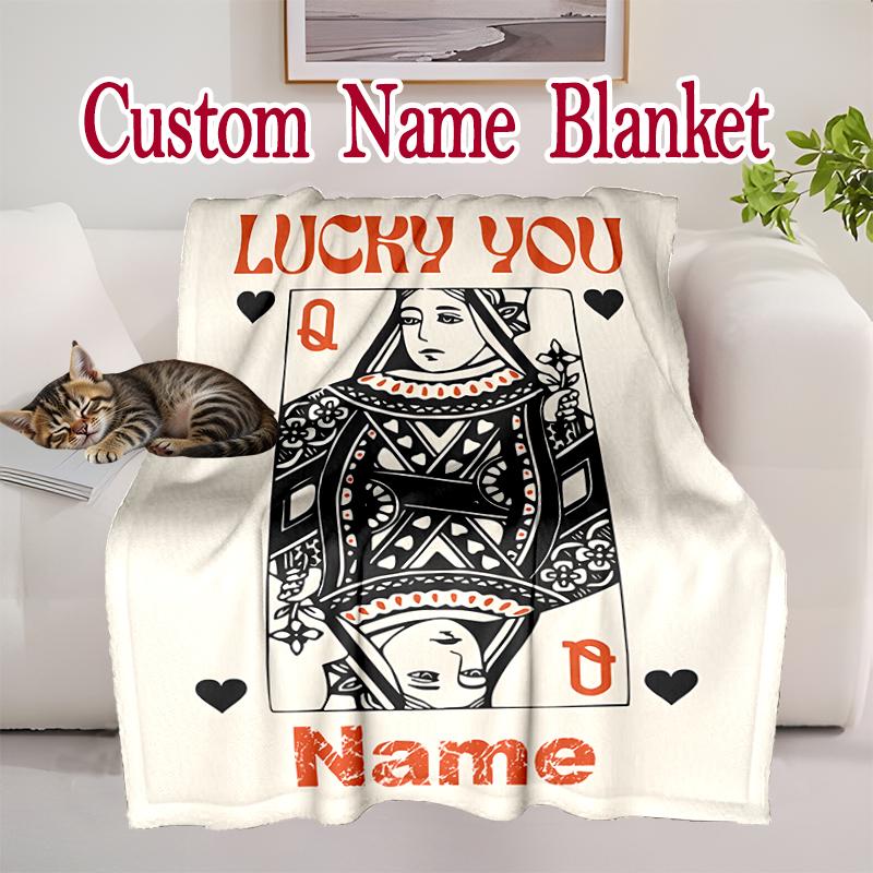 Queen Card Lucky You Blanket, Valentine's Day, Halloween Festival Gift Blankets, Home Blanket for Bed and Couch Use