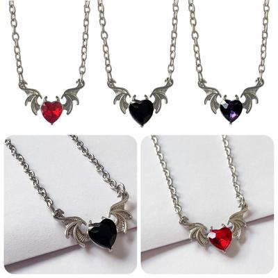 Heart Pendant Necklace Girl Heart Devil Wing Necklace Gothic Love Pendant Choker Love Necklace Alloy Material Women Gift