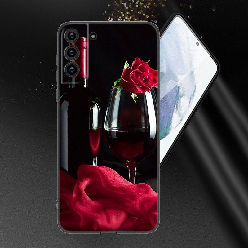Coffee Wine Cup Phone Case For Samsung Galaxy S20 S21 FE S22 Ultra S10 Lite S10E S9 S8 Plus S7 Edge Soft TPU Black Cover