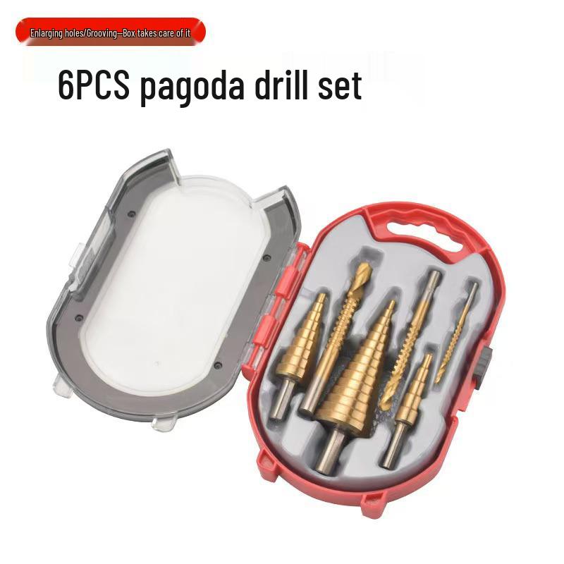 6-Piece Titanium Coated Serrated Step Drill Bit Set - Rustproof, Durable, High-Efficiency Twist Hole Opener.