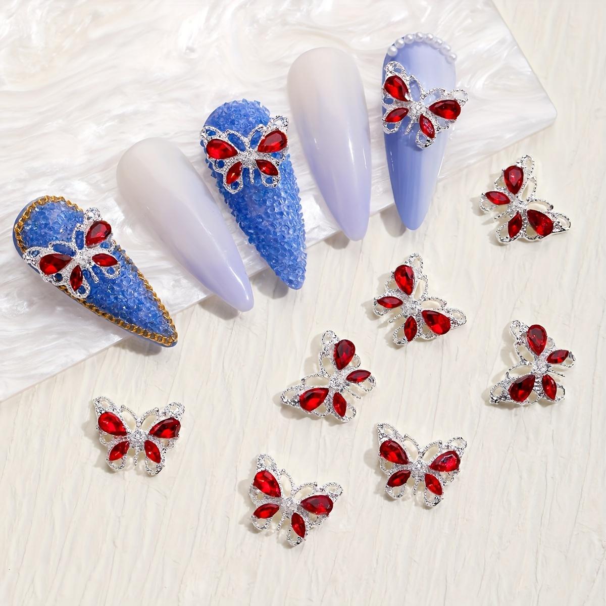 

10 шт., подвески для дизайна ногтей в виде бабочки со стразами, аксессуары для ногтей в форме бабочки из 3D-сплава, ювелирные изделия для дизайна ногтей