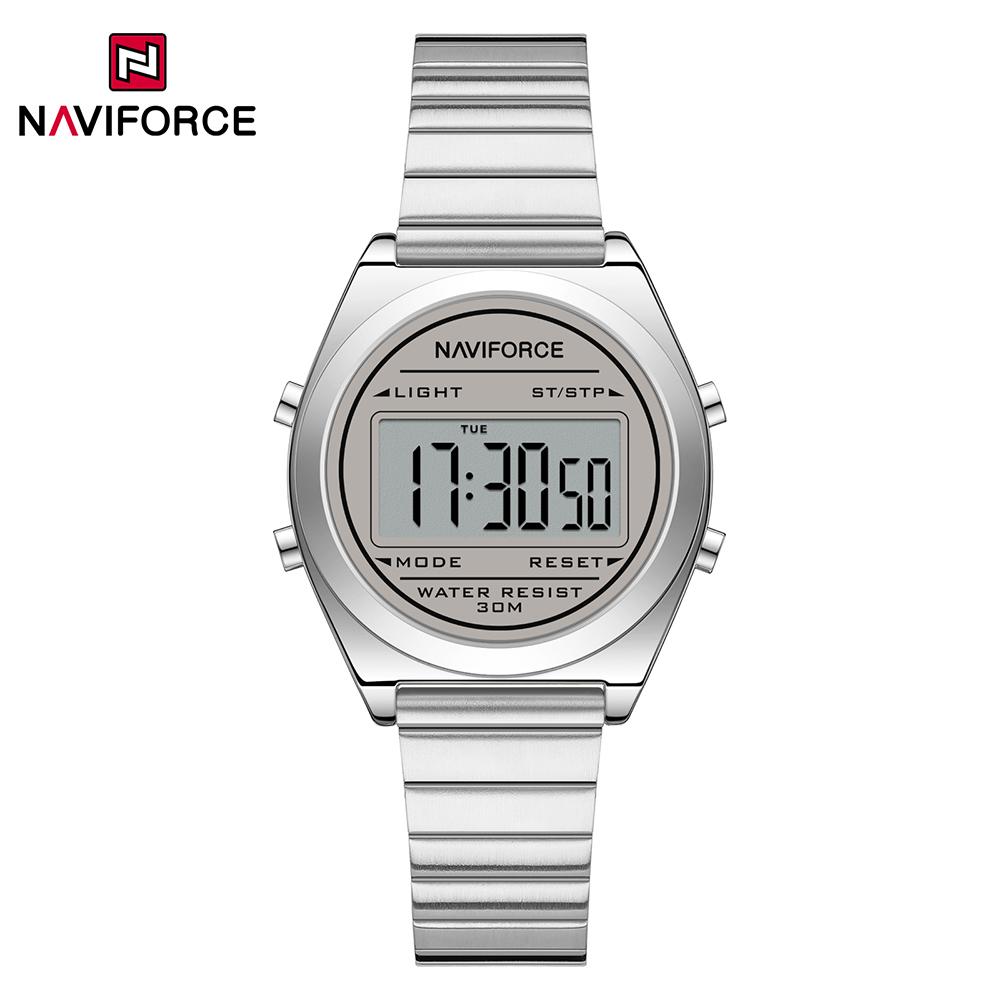 Naviforce Original Women Digital Watch Stainless Steel Strap Waterproof Calendar Chronograph Night Pattern Lady Girl Casual Fashion Watch NF5066