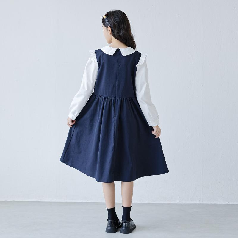 Girls Preppy Style Doll Collar Long Sleeve Spring Autumn Casual Kids Dress