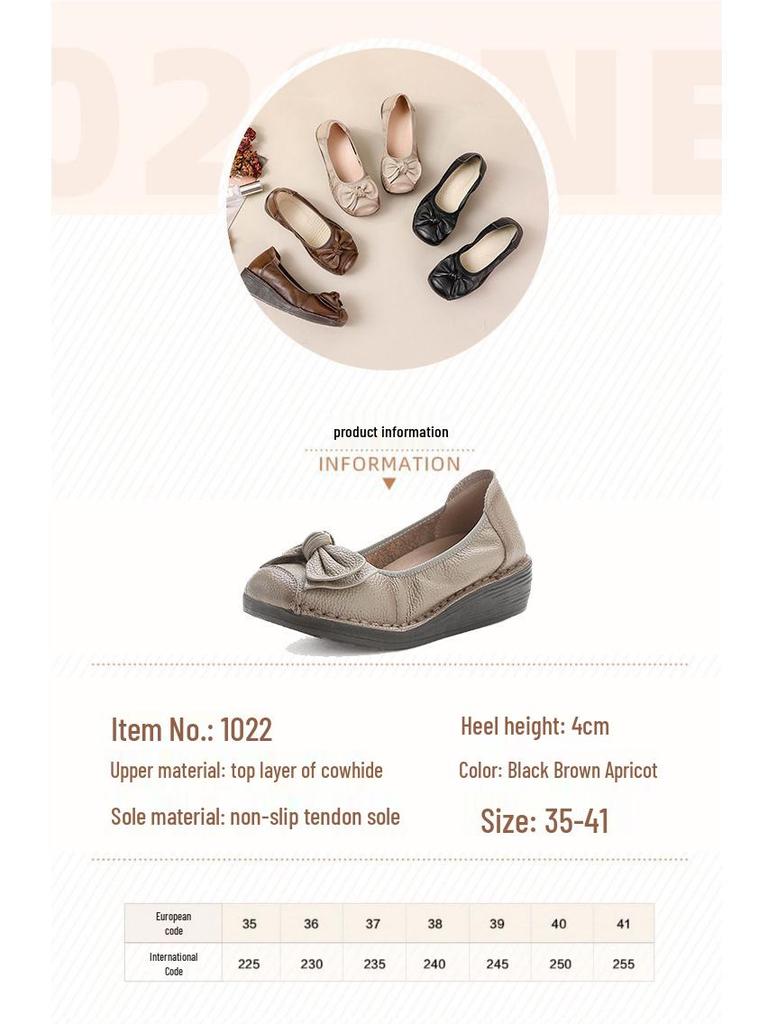 Women's Retro Ethnic Handmade Floral Cowhide Wedge Shoes with Thick Soft Sole