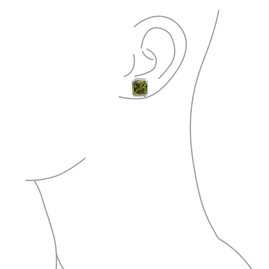 Traditional Classic Large Statement 7CT Emerald Cut Imitated Olive Green Peridot AAA CZ Solitaire Clip on Silver Plated 14MM Stud Earrings for Women
